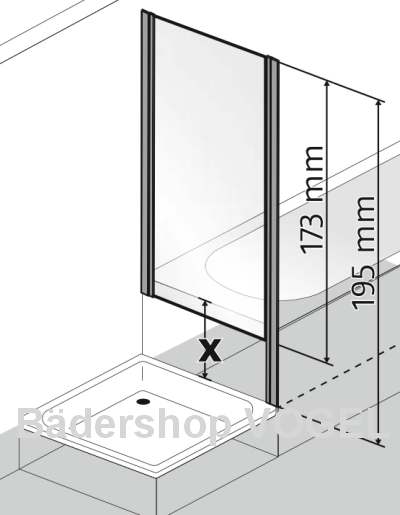 Duschwand Maße an der verkürzten Seitenwand